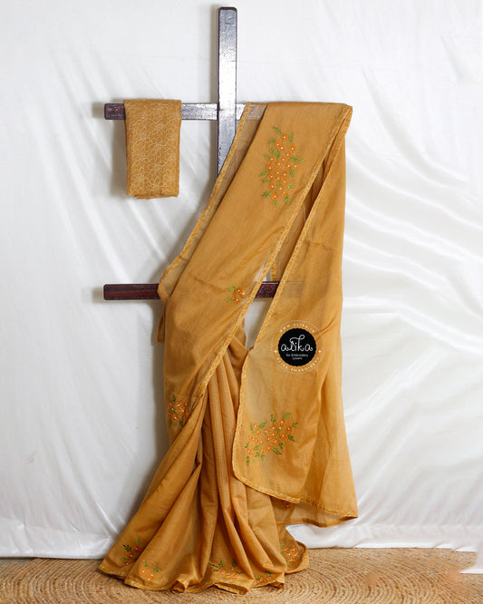 Royal Yellow Checked Kota Saree with Piping & Matching Blouse – Elegant & Chic by Alika Fashion Store