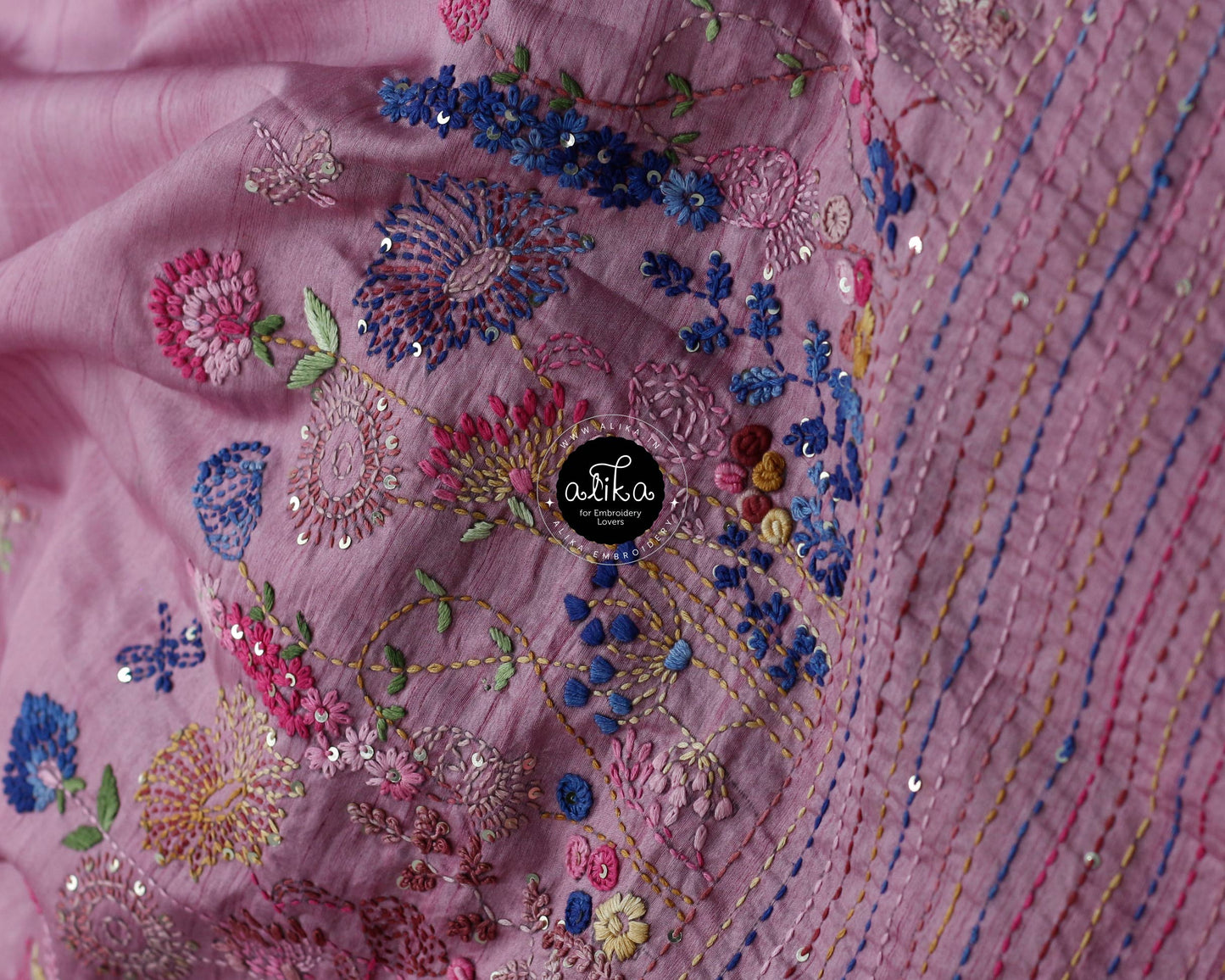 Opera Mauve Semi Silk Saree with Exquisite Floral Hand Embroidery