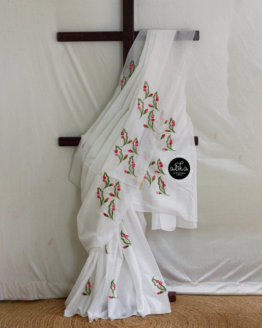 White Semi Silk Saree with Hand Embroidery – Classic Elegance by Alika Fashion Store