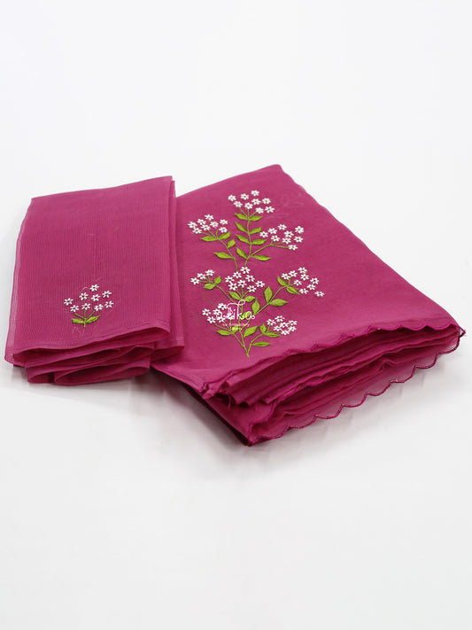 GRAPE SHADED SAREE WITH FLORAL MACHINE EMBROIDERY