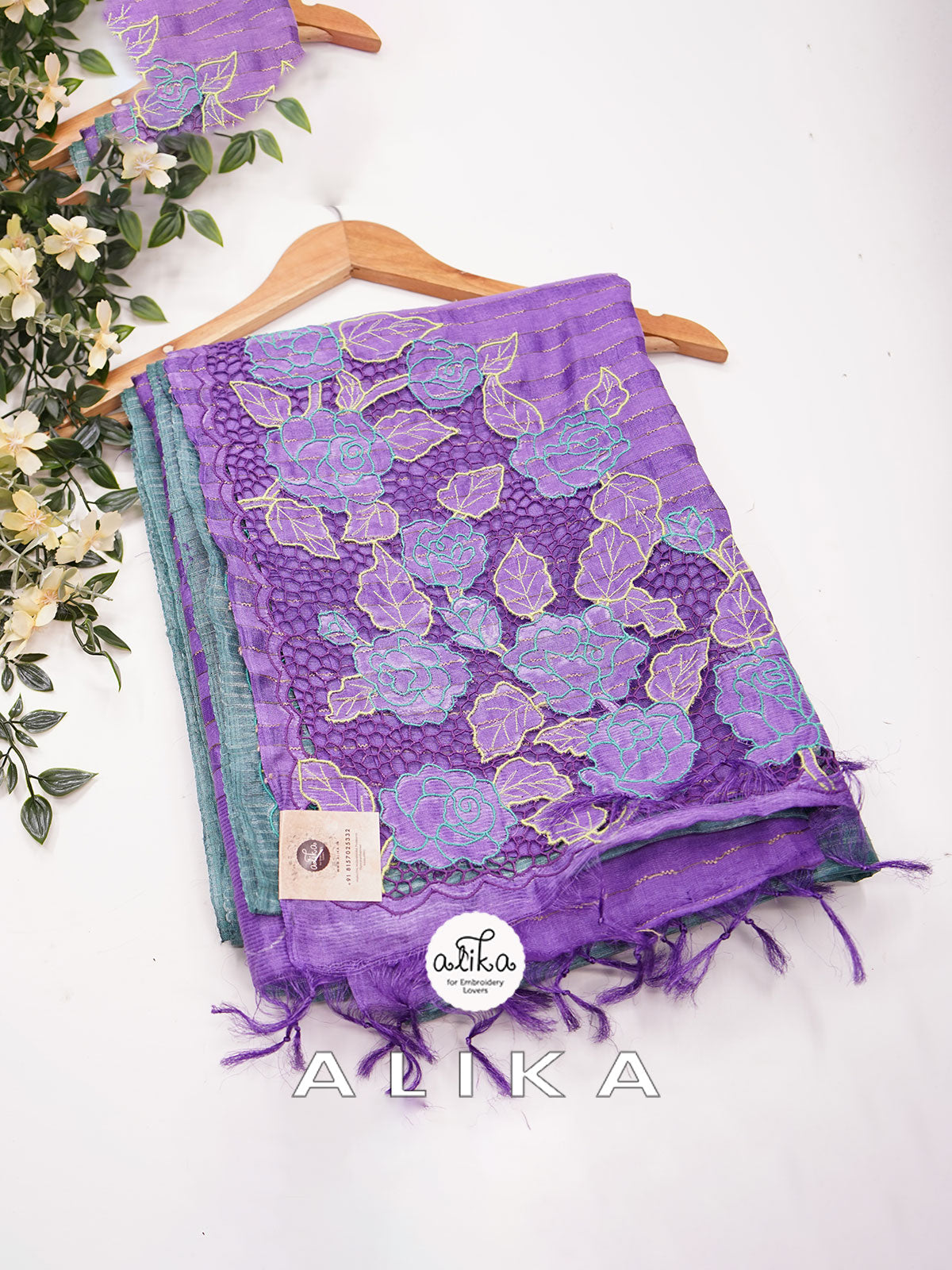 Captivating Limelight: Double Shade Tussar Silk Saree with Exquisite Cut Work (Light Green & Violet)