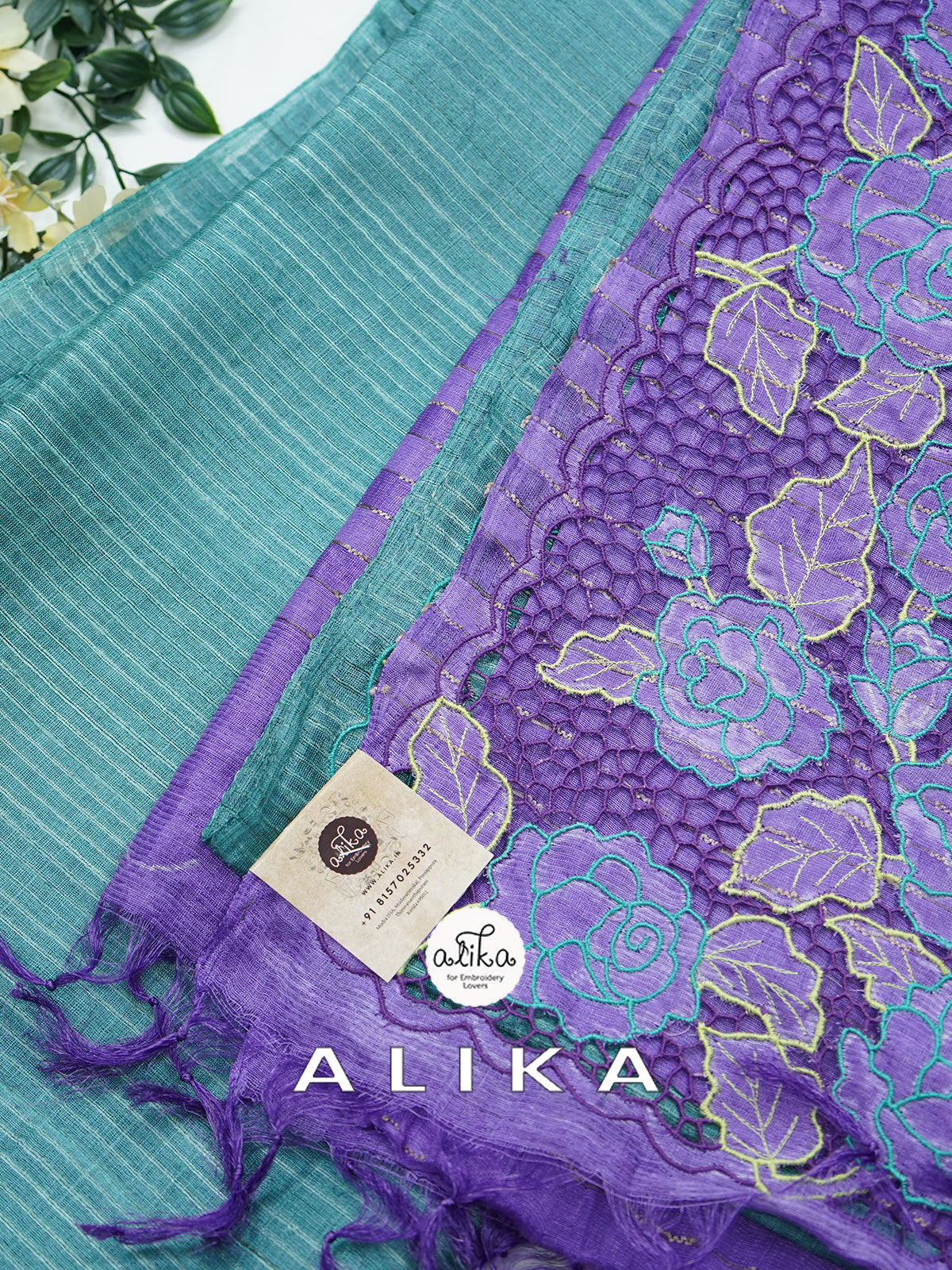 Captivating Limelight: Double Shade Tussar Silk Saree with Exquisite Cut Work (Light Green & Violet)
