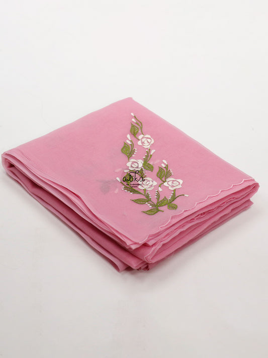 PINK KOTA SAREE WITH WHITE AND GREEN MACHINE EMBROIDERY