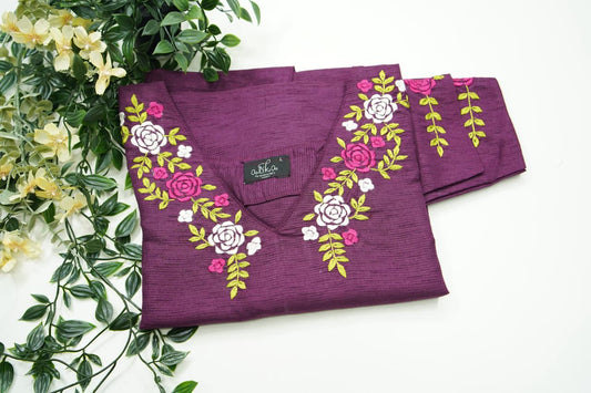 Elegance Personified: Machine-Embroidered Purple Kurthi for Effortless Style