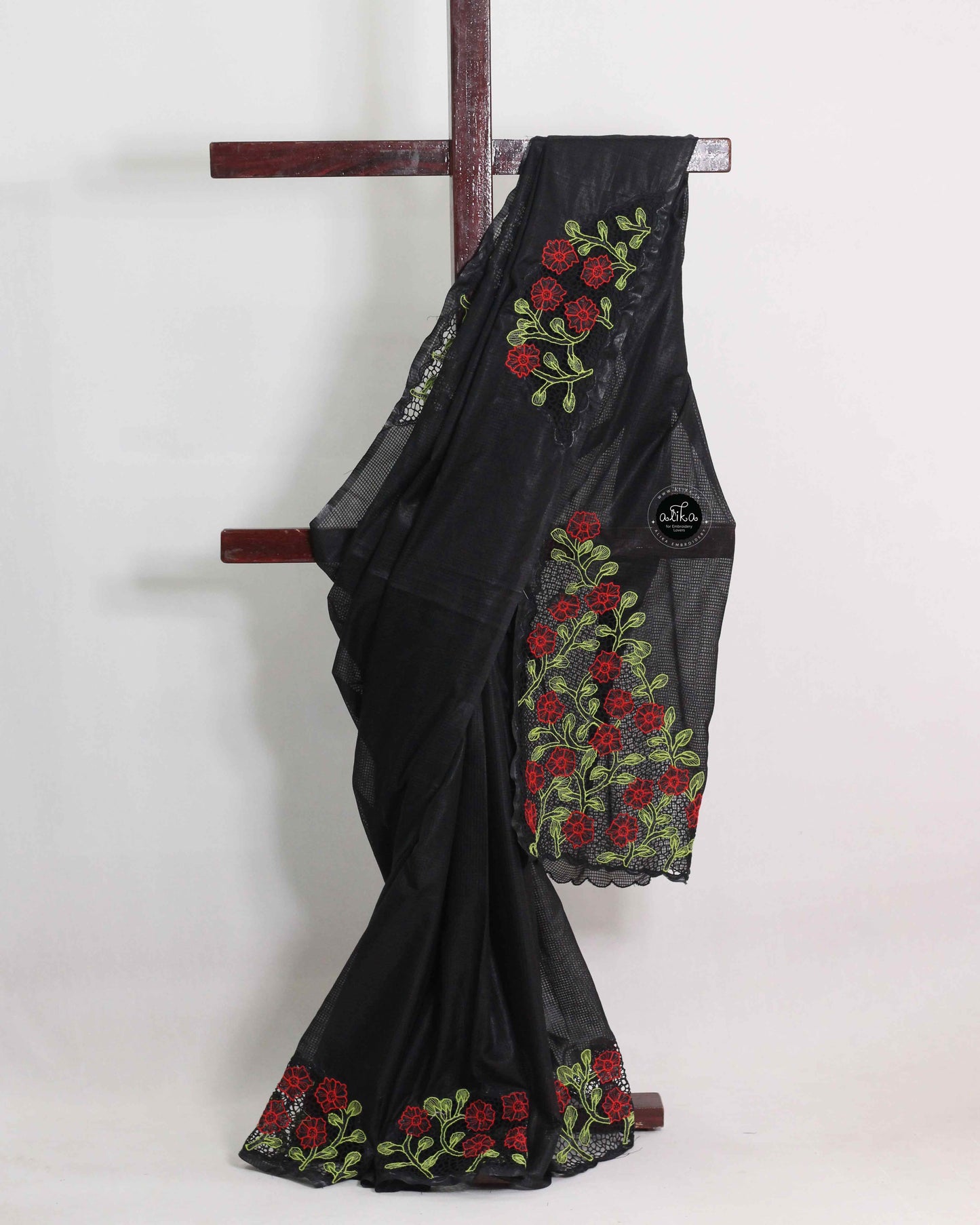 Black Bhagalpuri Silk Saree with Floral Twine Cut Work – Alika Fashion Store