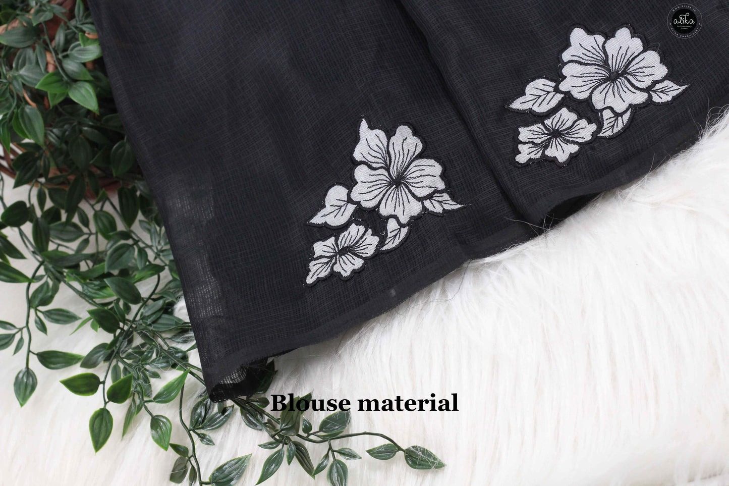 Black Silky Kota Saree with Floral Appliqué Work – Alika Fashion Store