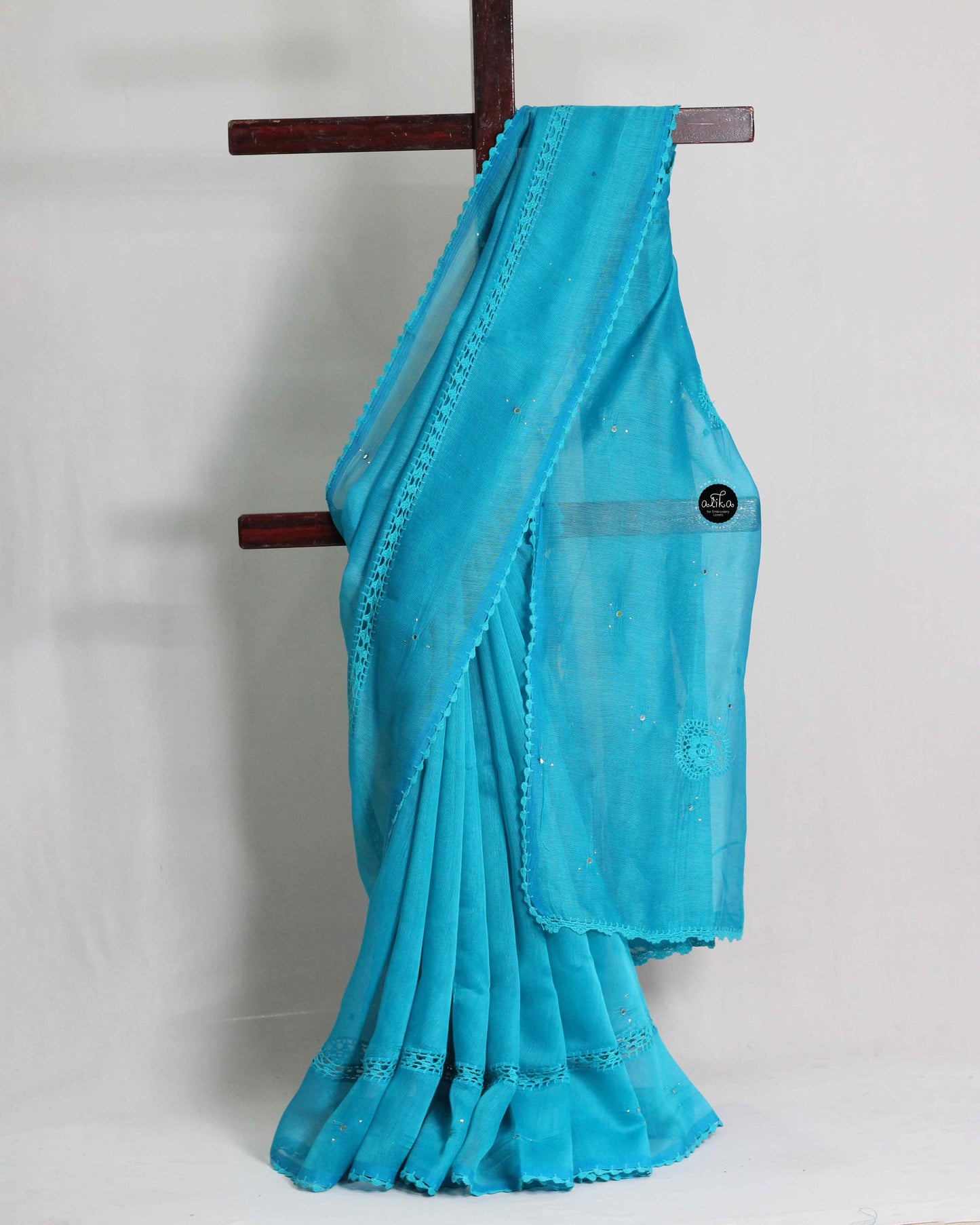 Blue Kota Doria Saree with Mirror Work | Handcrafted Ethnic Wear