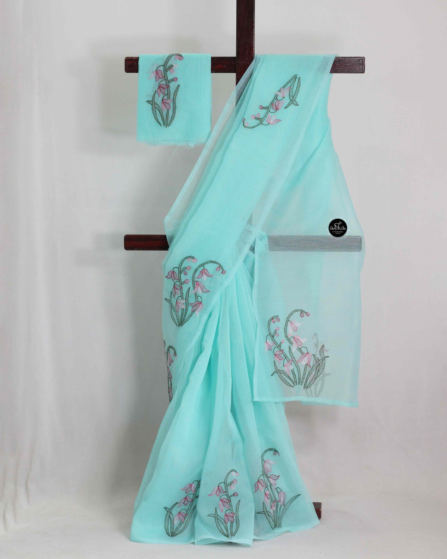 Light blue Kota kota Saree with Shadow Embroidery