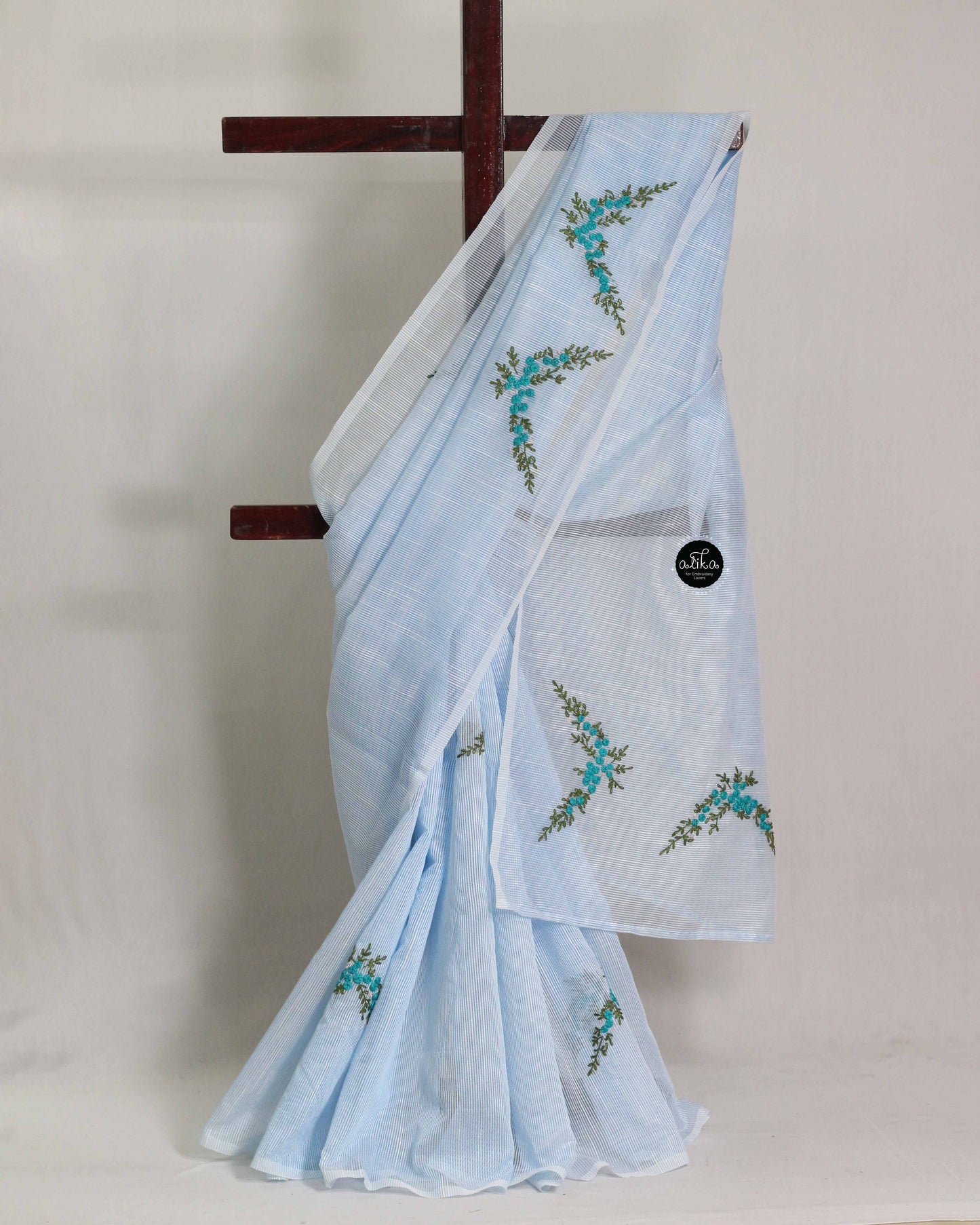 Light Blue Kota Saree with Hand Embroidery