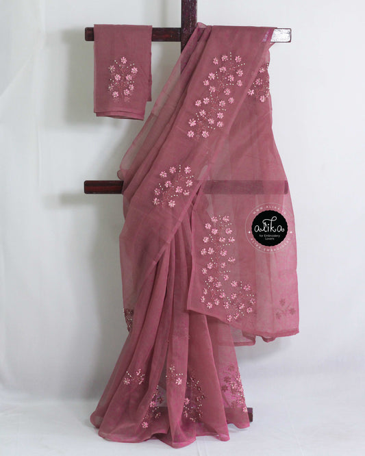 Dark Mauve Kota Saree with Intricate Ribbon Work – Alika Fashion Store | Lightweight Elegance in 6.5 Meters