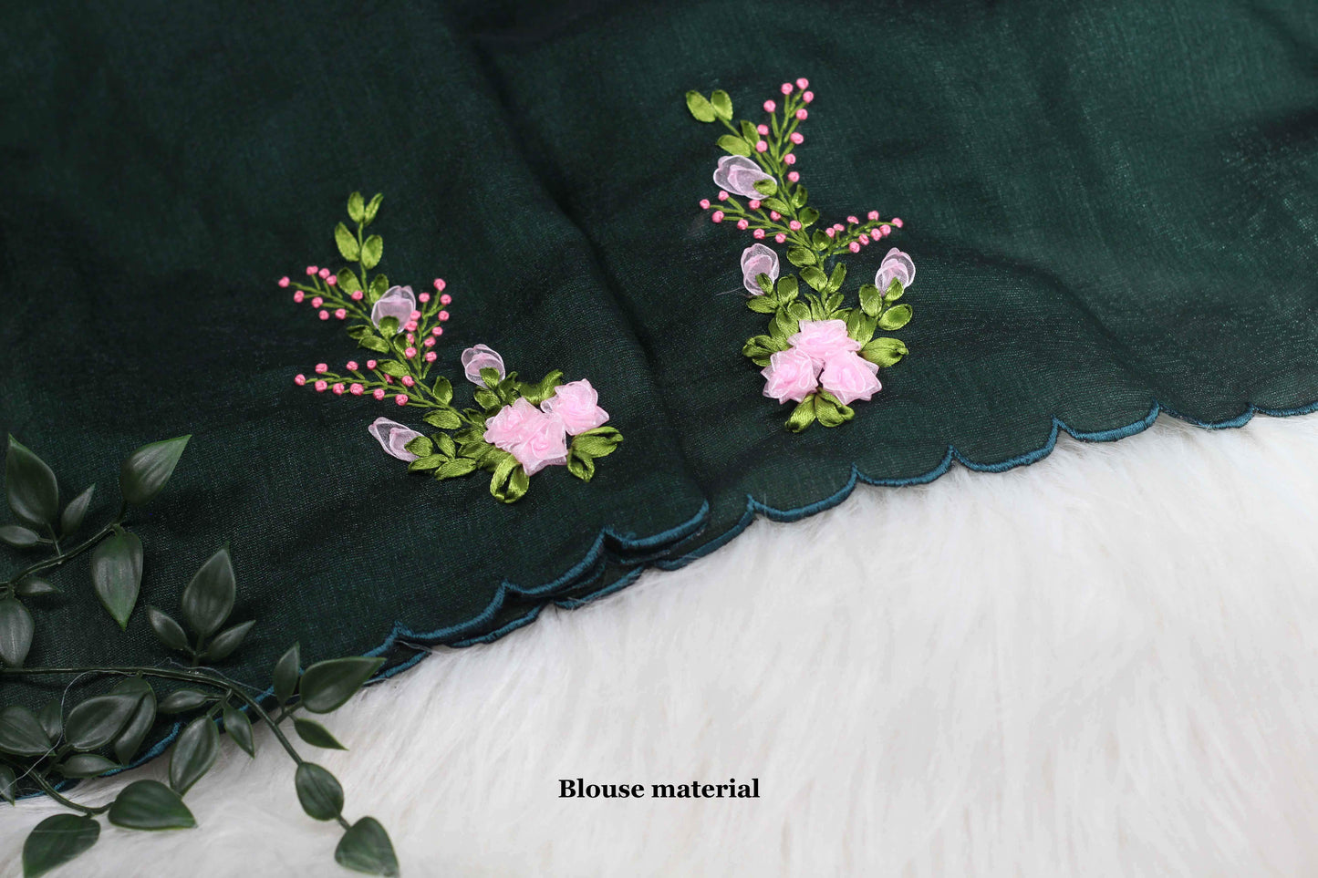 Dark Green Semi Georgette Saree with Floral Ribbon Embroidery – Alika Fashion Store