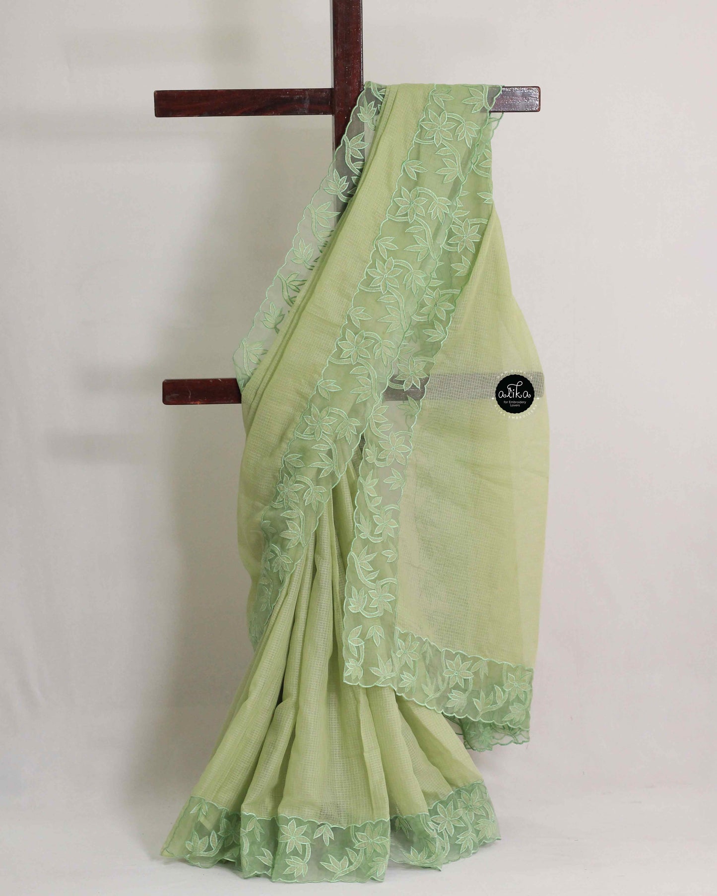 Pistachio Green Cotton Kota Saree with Applique Border