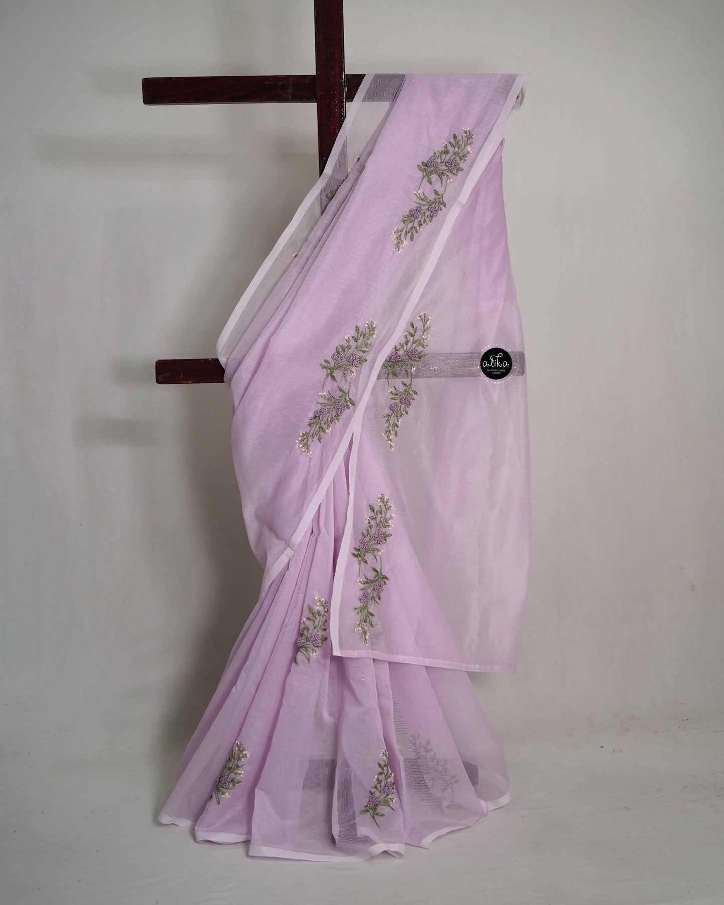 Lavender Kota Saree with Floral Hand Embroidery