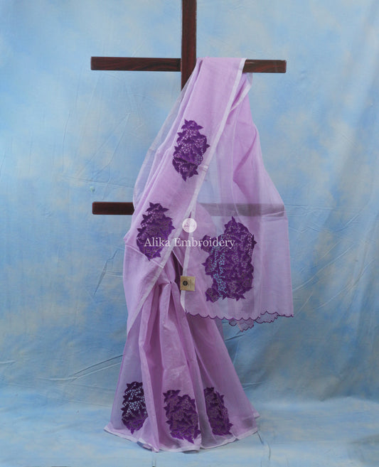 Elegant Light Lavender Kota Saree with Dark Violet Cut Work