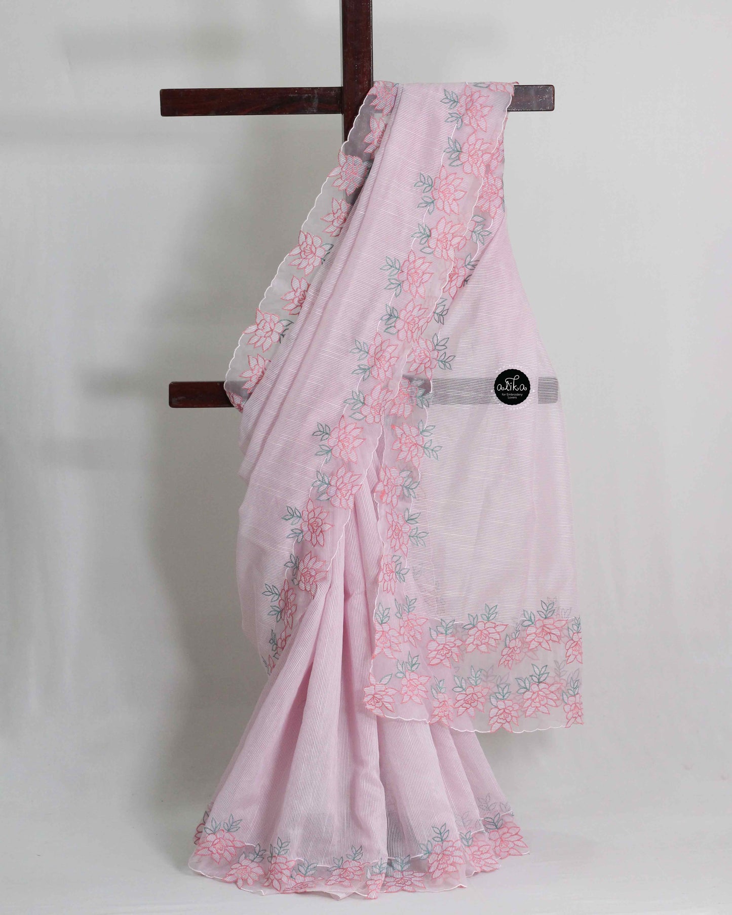 Lavender Rose Kota Saree with Floral Organza Applique Embroidery