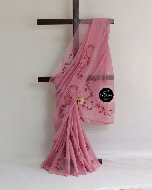 Pink Silky Kota Saree with Lacy Daisy Work – Elegant and Feminine Saree by Alika Fashion Store
