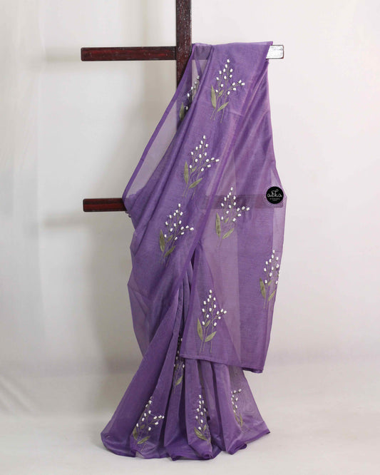 Purple Kota Saree with Handcrafted Floral Embroidery – Alika Fashion Store