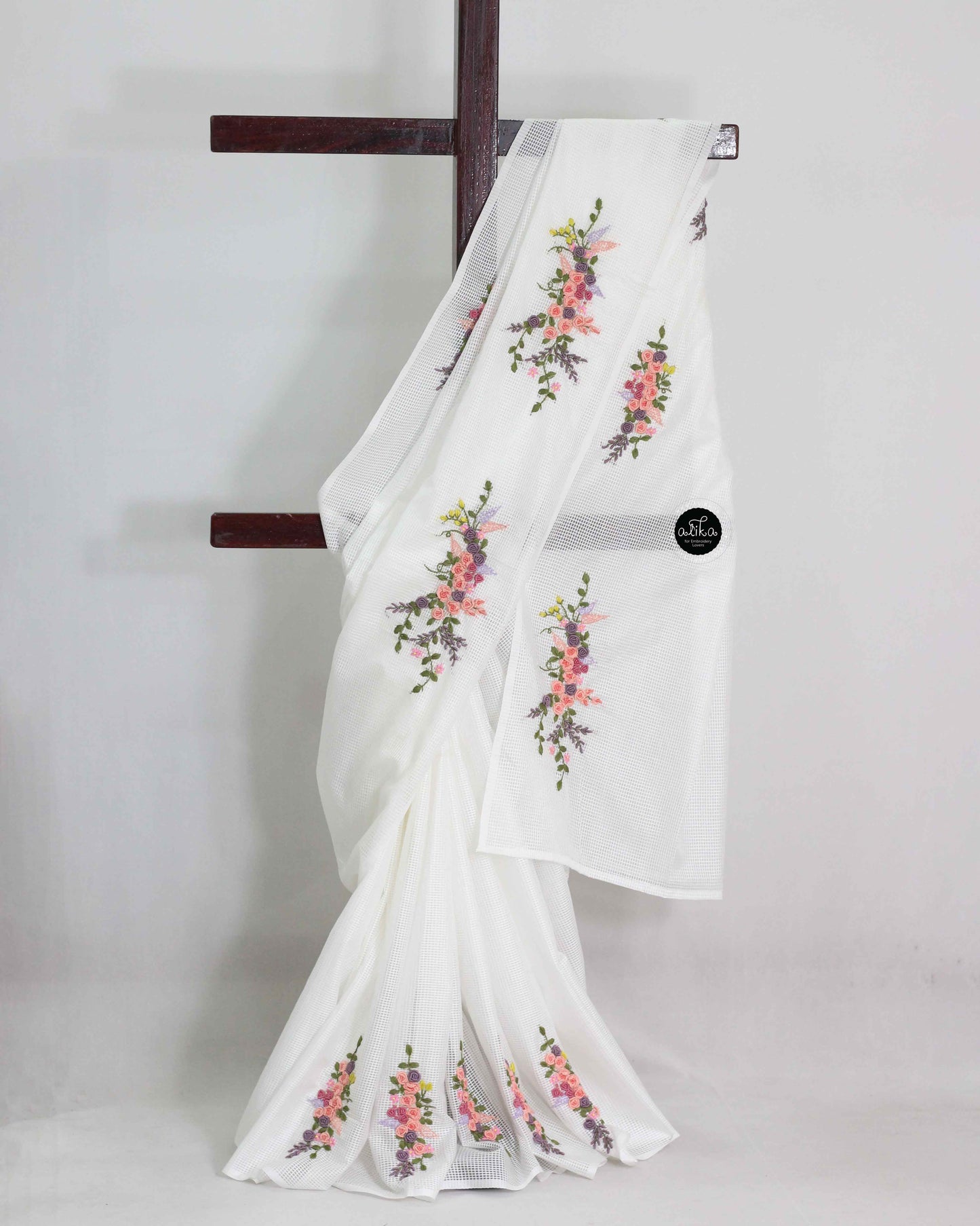 White Bagalpuri Saree with Floral Heavy Hand Embroidery