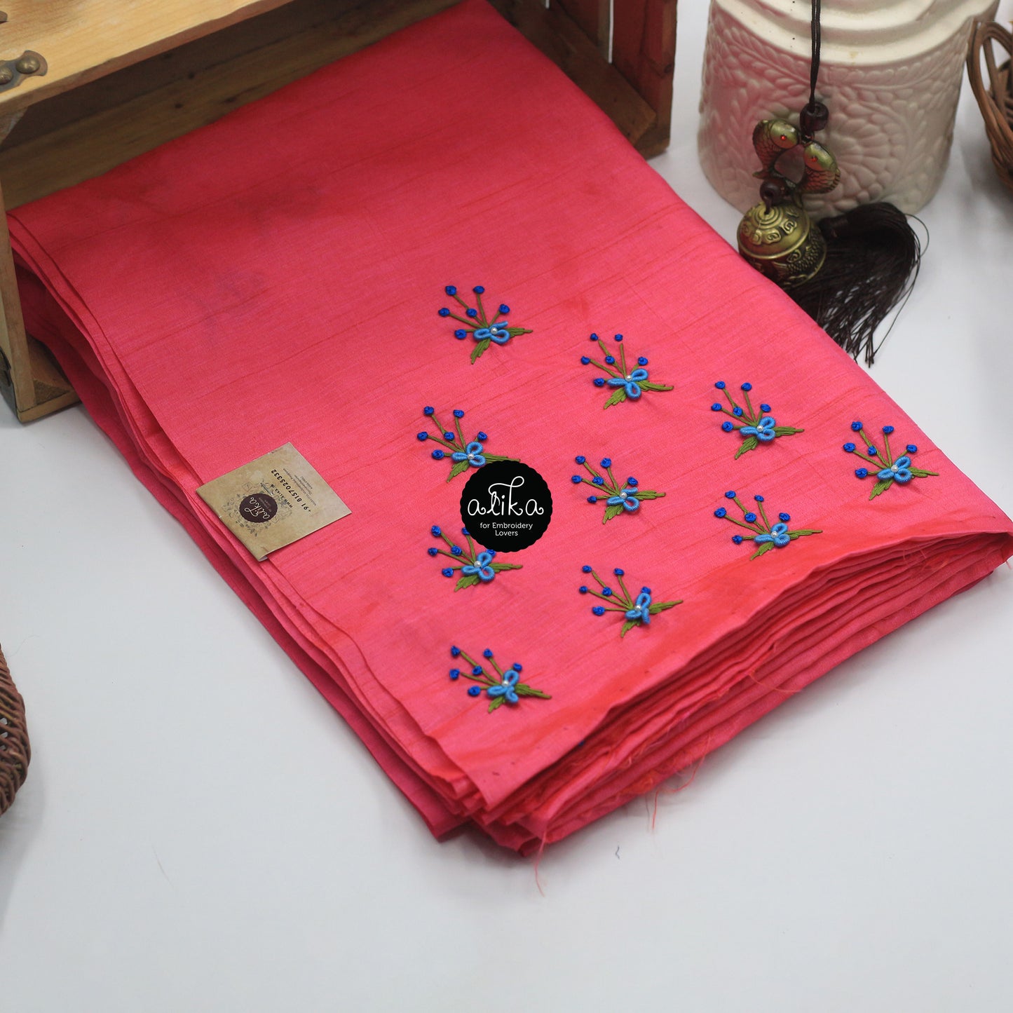 MAGENTA SEMI-SILK SAREE WITH HAND EMBROIDERY