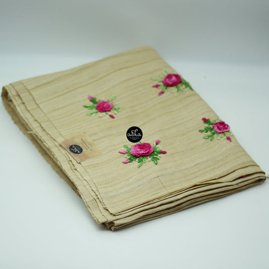 BEIGE RAW SILK SAREE WITH HAND EMBROIDERY