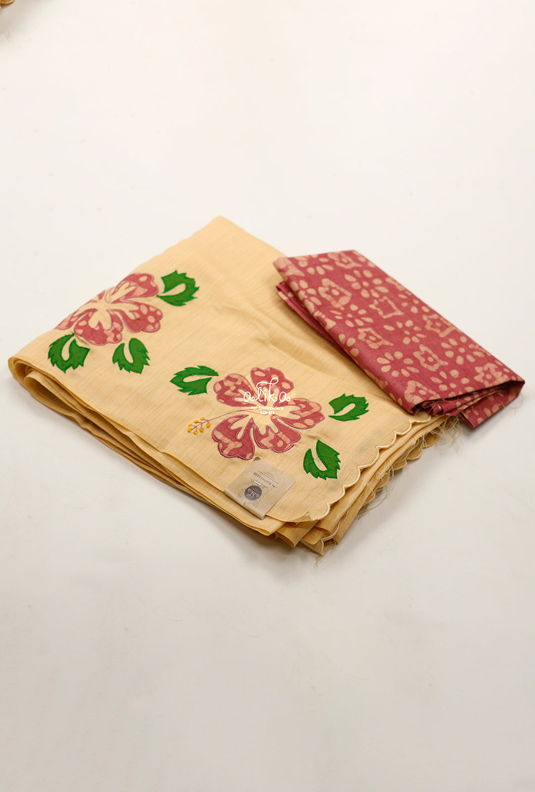 beige semisilk  saree with  floral applique embroidery