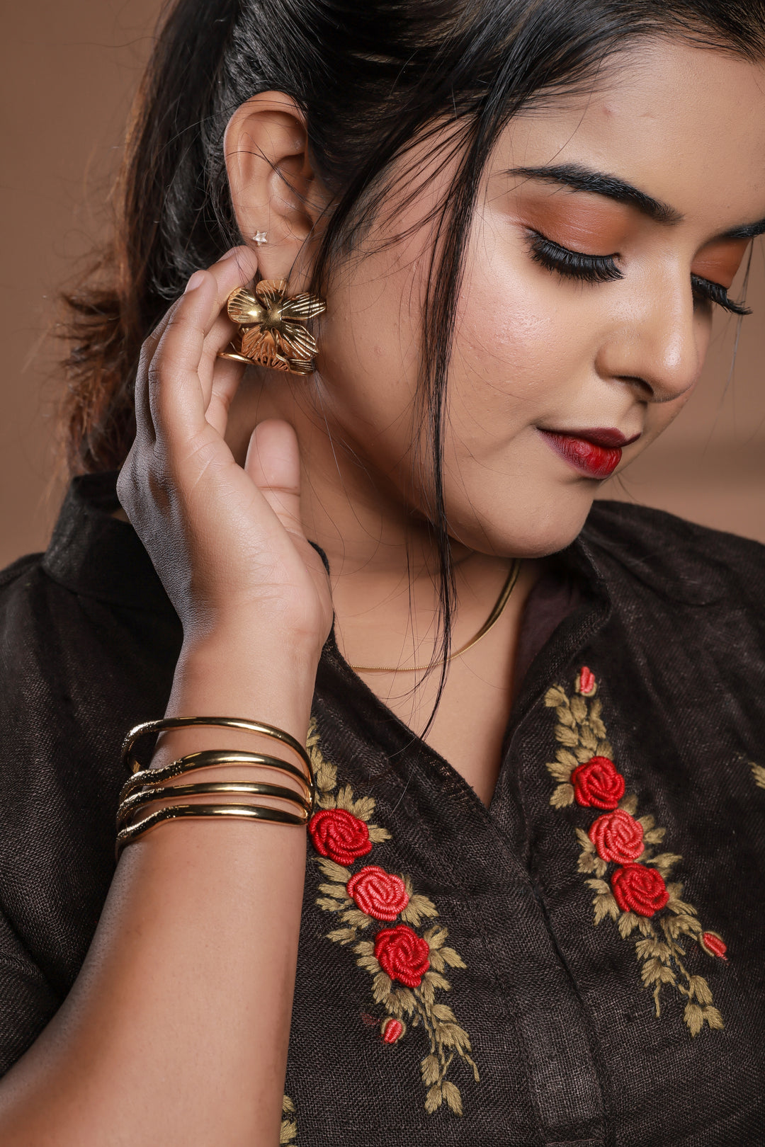 Black with Hand Embroidery Pure Linen Frock