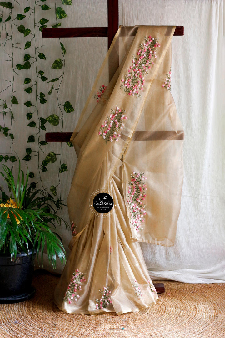Golden Tissue Saree with Intricate Bullion and Bead Work