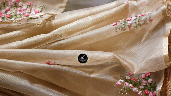 Golden Tissue Saree with Intricate Bullion and Bead Work