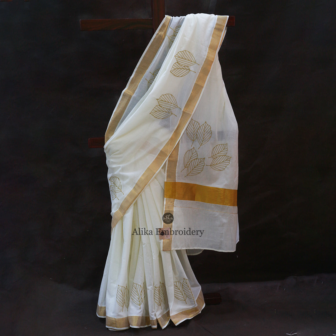 Tradition Meets Elegance: Kerala Kasavu Saree with Exquisite Embroidery