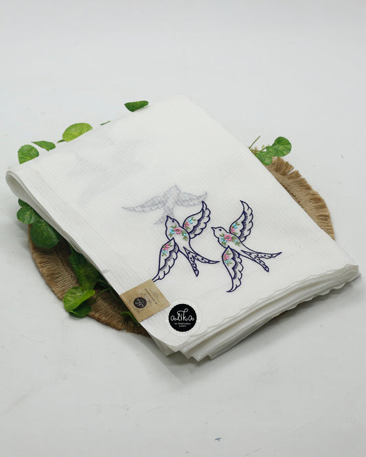 White Kota Saree with Flying Bird Machine Embroidery – Elegant Traditional Wear by Alika Fashion Store