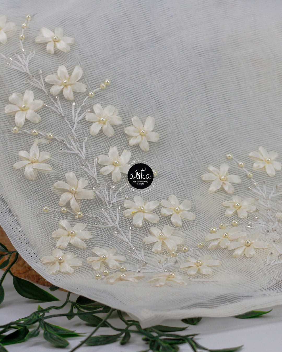 White Kota Saree with Ribbon Work