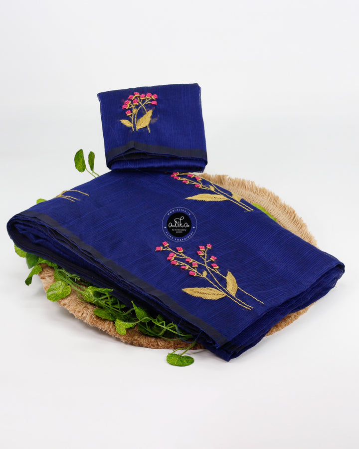 Royal Blue Striped Kota Saree with Bullion Embroidery – Elegant &amp; Stylish Traditional Wear by Alika Fashion Store