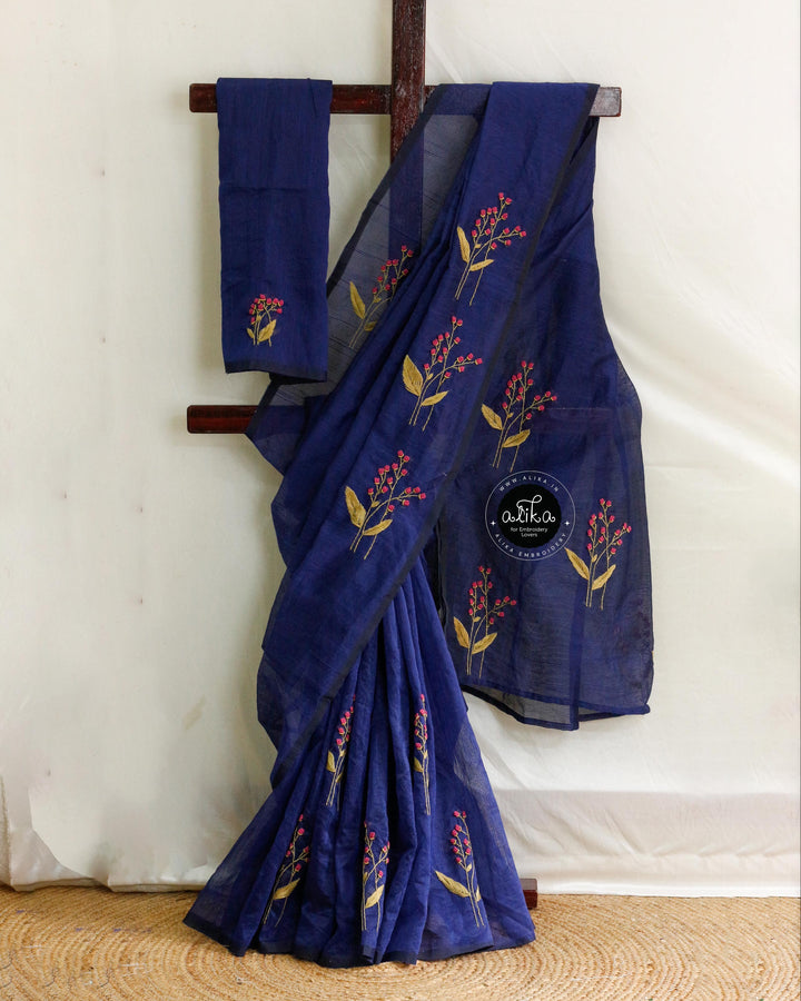Royal Blue Striped Kota Saree with Bullion Embroidery – Elegant &amp; Stylish Traditional Wear by Alika Fashion Store