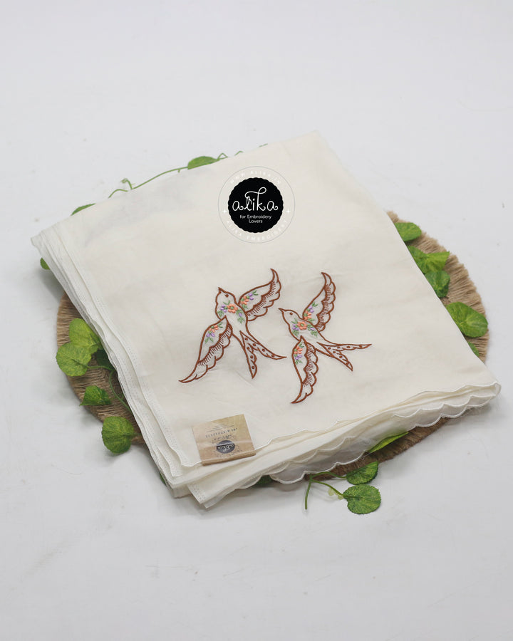 Pastel Cream Organza Saree with Flying Bird Embroidery – &amp;