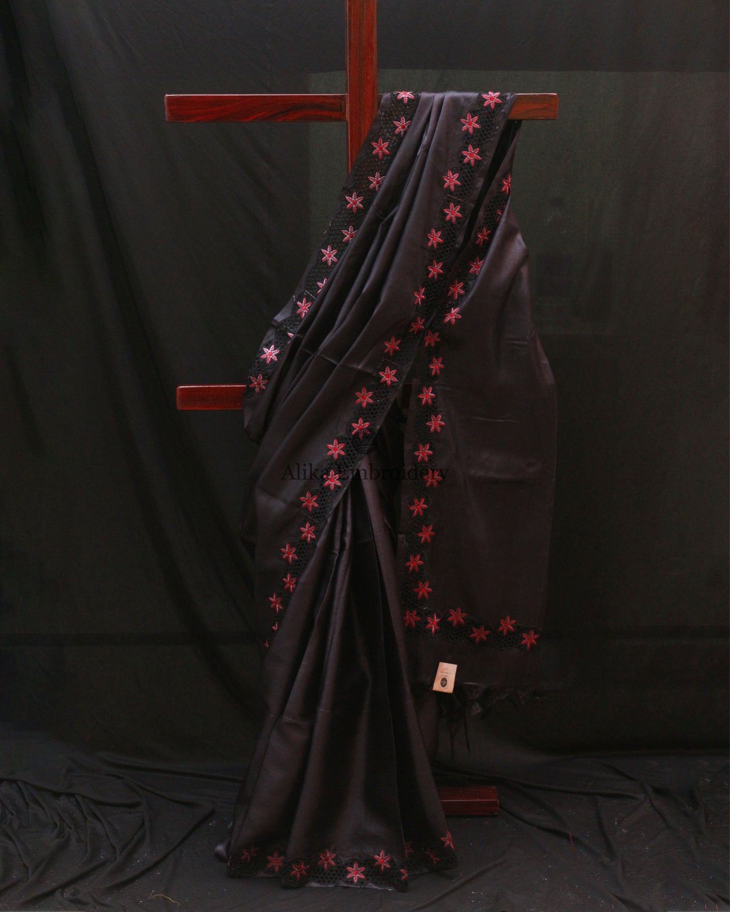 Elegant Black Tussar Silk Saree with Exquisite Full Border Cutwork
