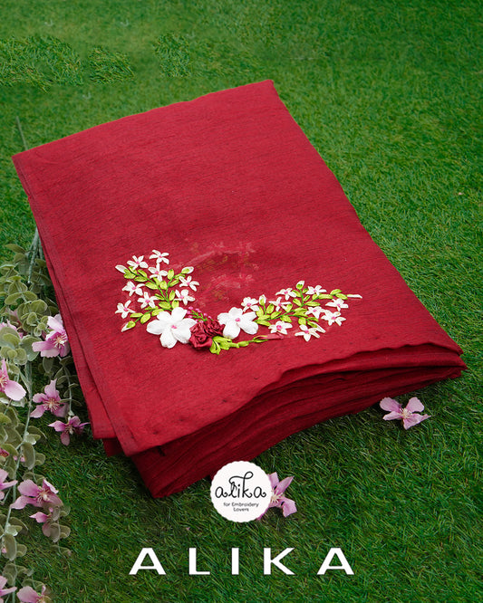 Discover Elegance with Alika's Red Semi RAW silk Saree