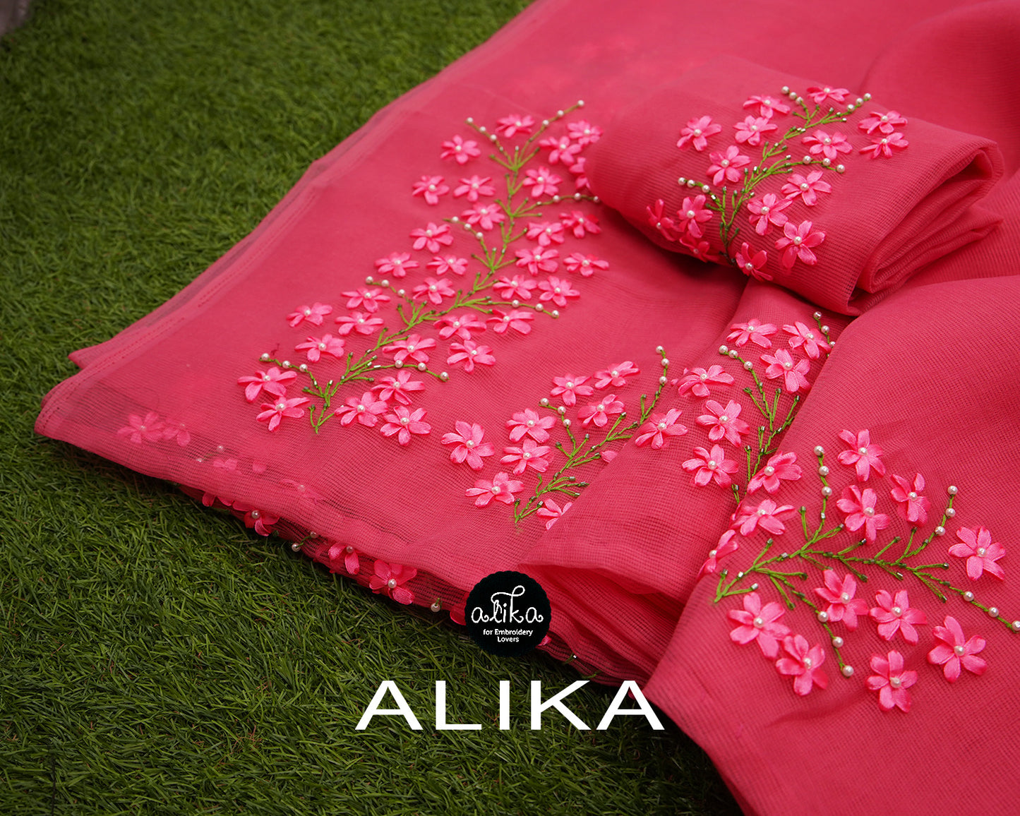"Regal Dark Pink Kota Saree with Self-Shade Ribbon Work Embroidery - Elegance Redefined"