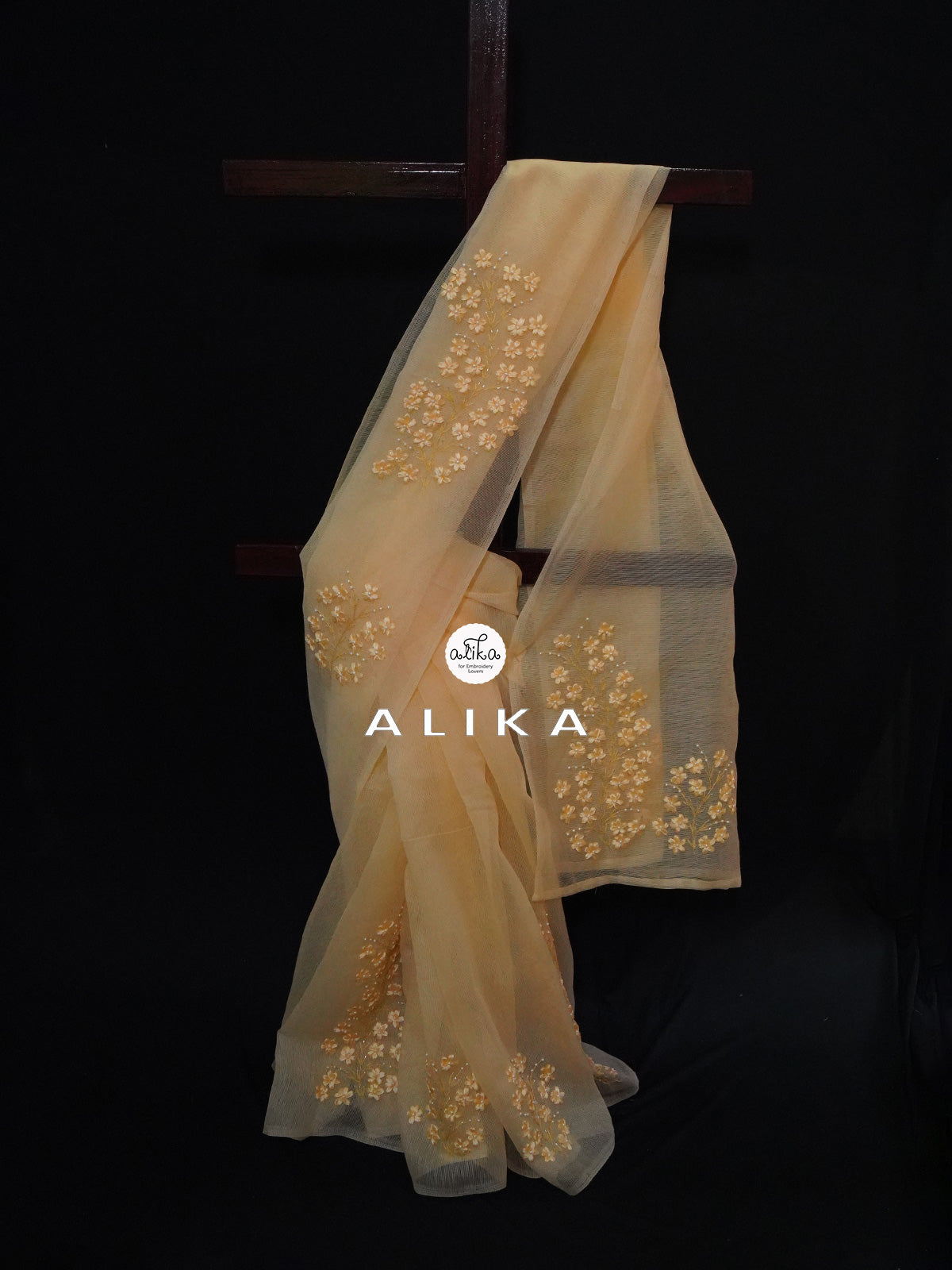 YELLOW Kota Saree with Self-Shade Ribbon Work Embroidery - Elegance Redefined"