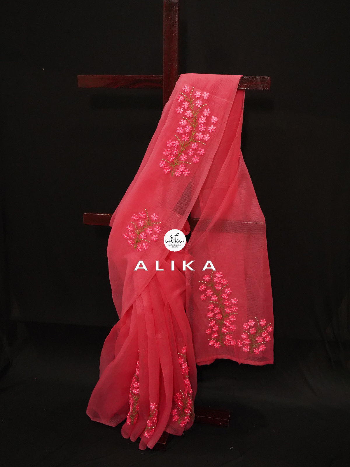 "Regal Dark Pink Kota Saree with Self-Shade Ribbon Work Embroidery - Elegance Redefined"