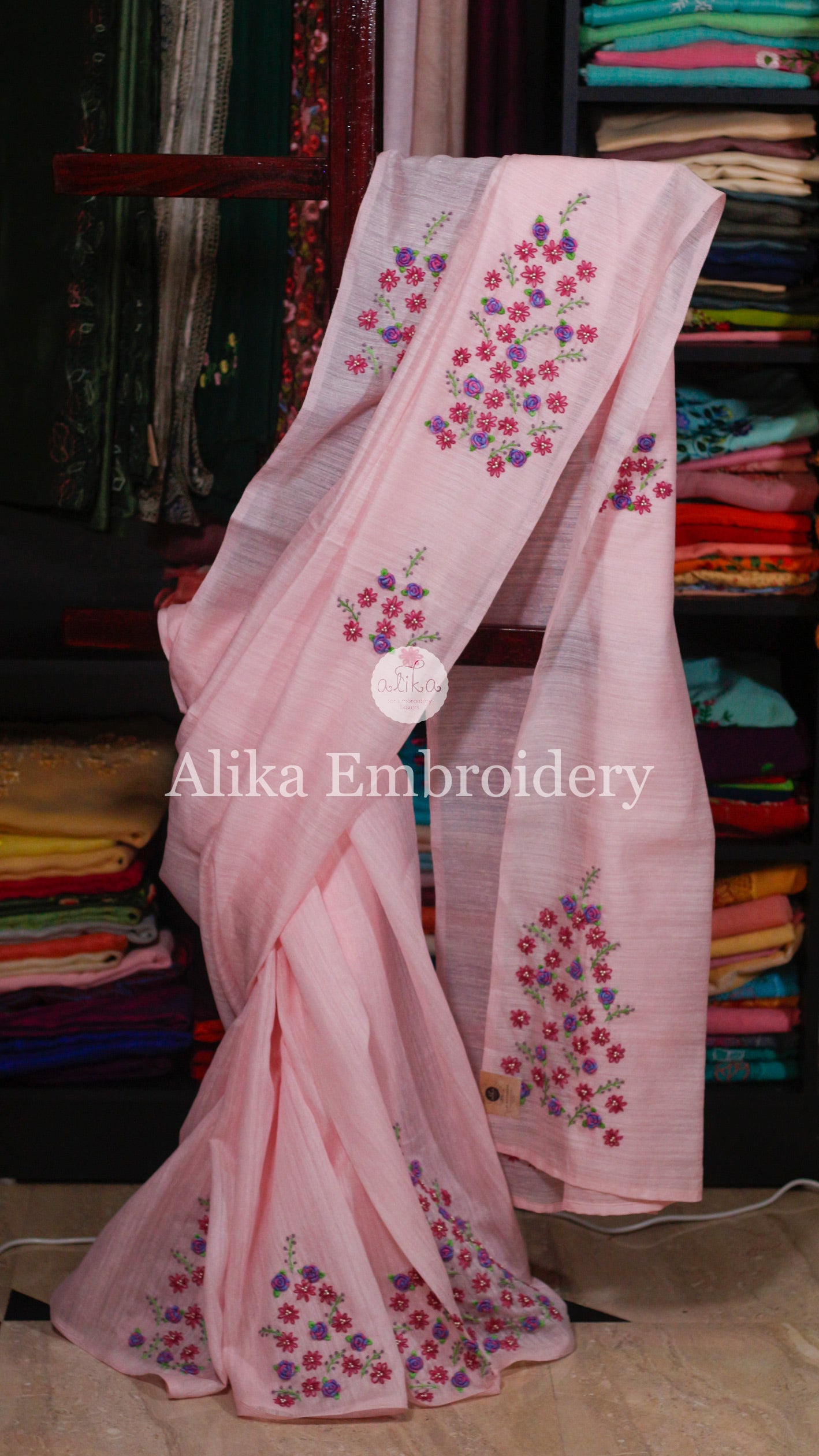 Elegant Pink Shaded Semi Raw Silk Saree with Double-Shaded Floral Bullion Work