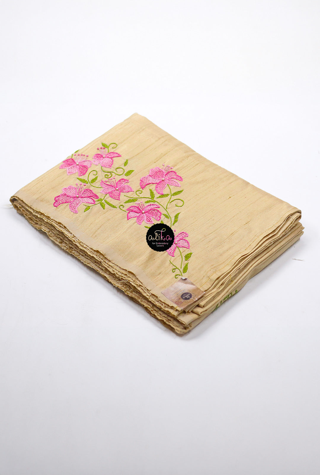 BEIGE SHADED  RAW SILK  SAREE  WITH PINK MACHINE EMBROIDERY