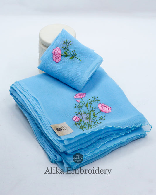 "Sky Blue Serenity: Daily Wear Silky Kota Saree with Exquisite Machine Work"