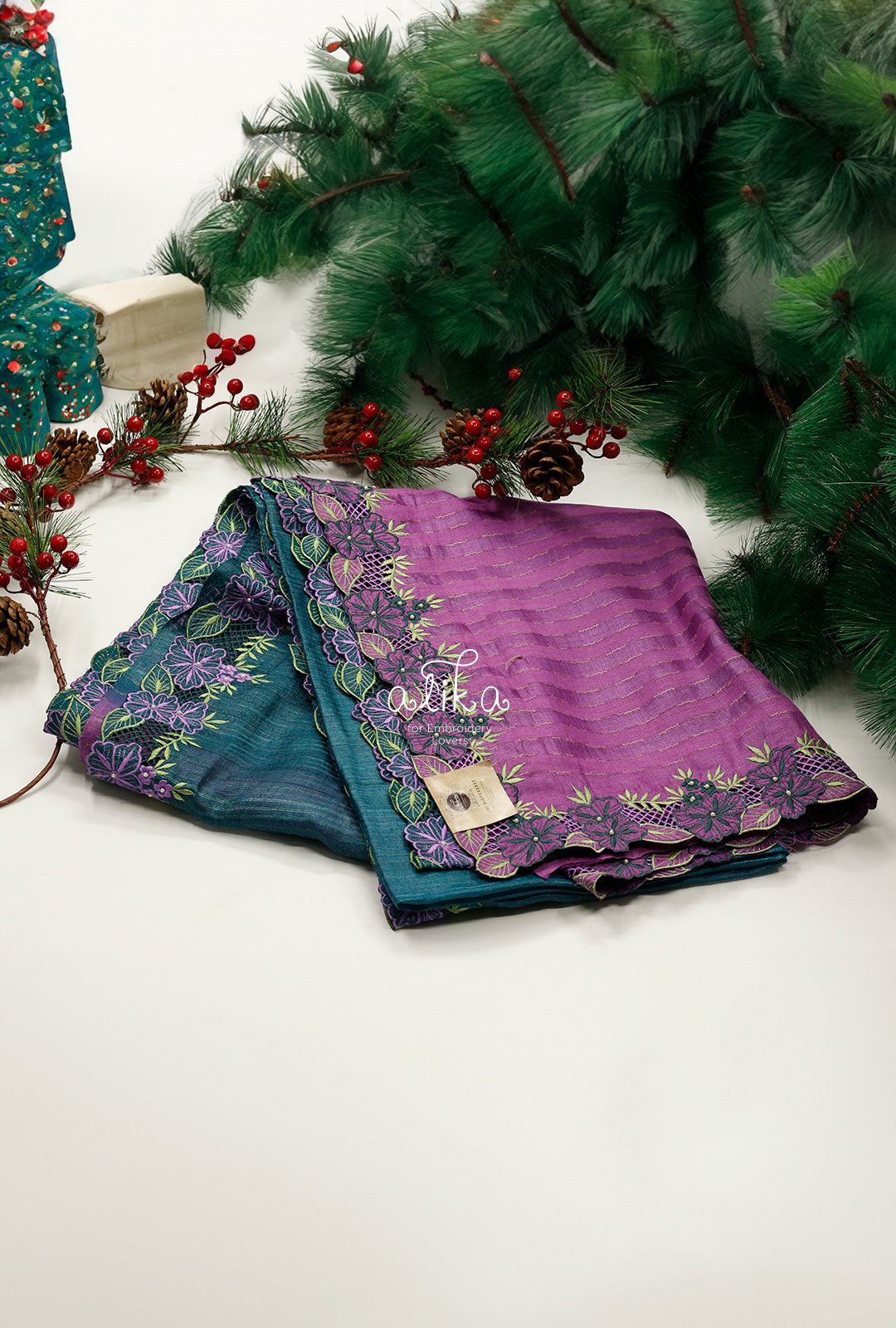Elegance Redefined: Tussar Silk Saree with Full Border Cutwork and Bead Work