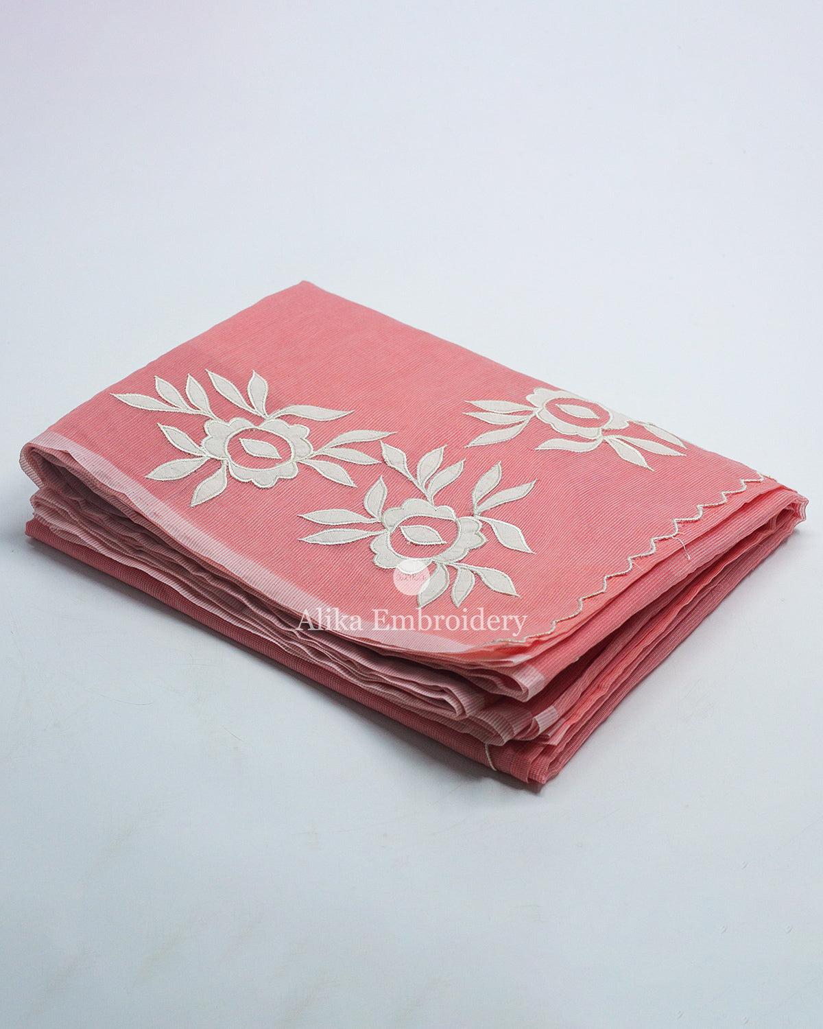 Peach Saree with Applique Embroidery - Elegant Workwear Must-Have