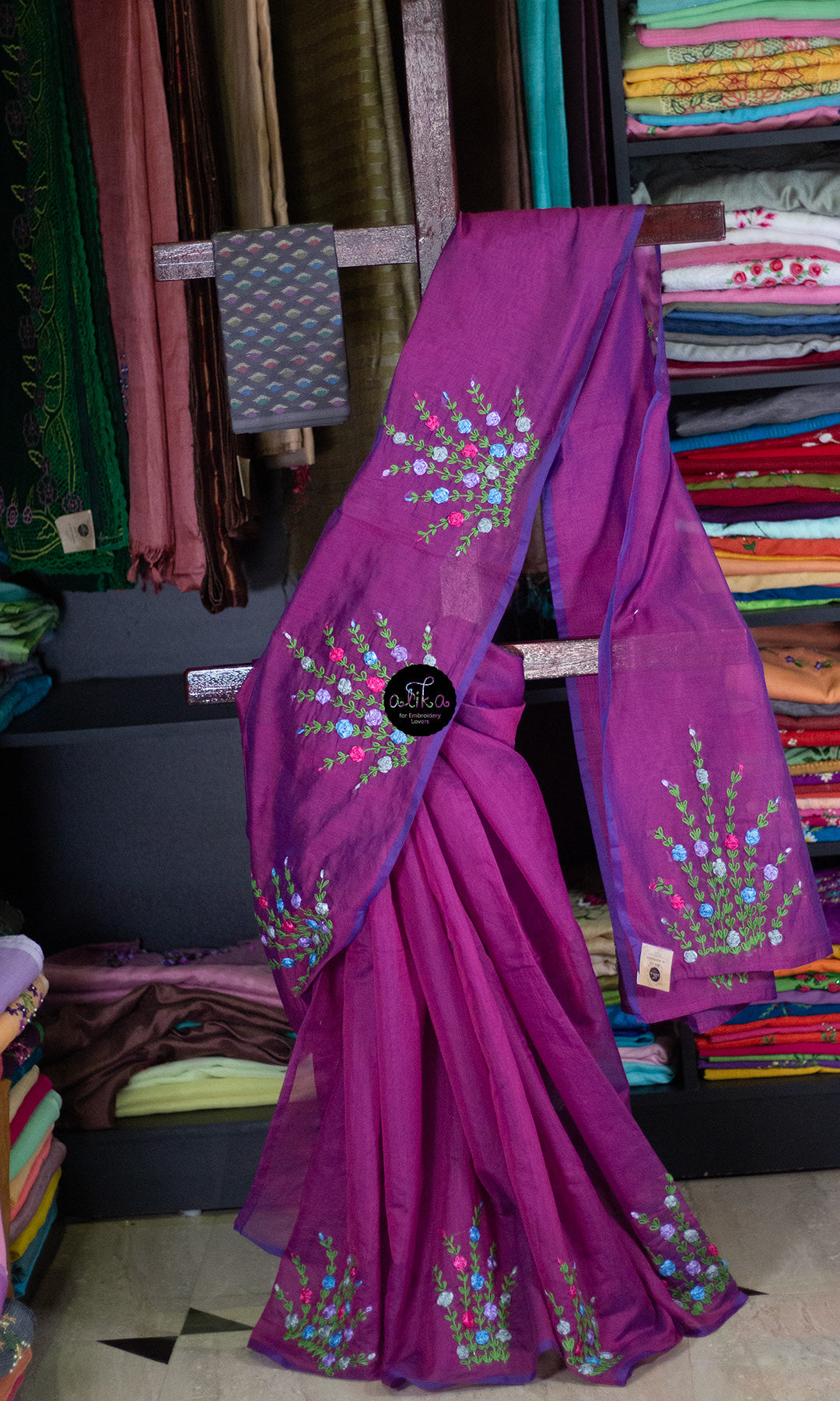 🌟✨ Ethereal Hues: Purple Shaded Chanderi Silk Saree with Ribbon Work ✨💜