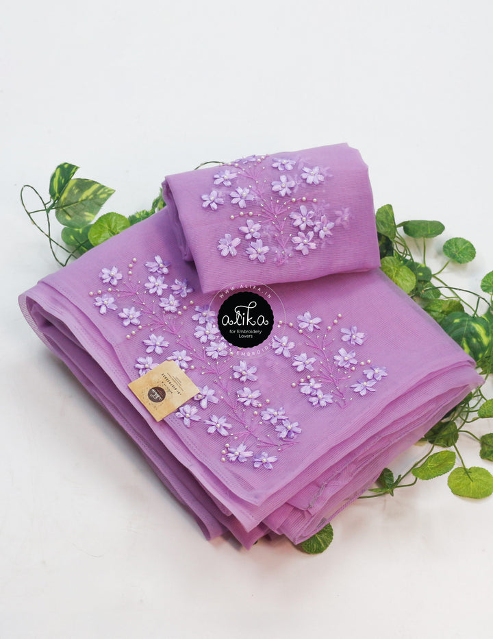 LAVENDER Kota Saree with Self-Shade Ribbon Work Embroidery - Elegance Redefined