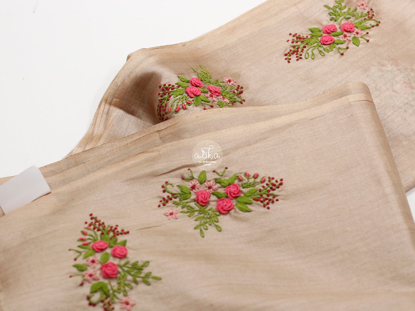 BEIGE TUSSAR SILK SAREE WITH HAND EMBROIDERY