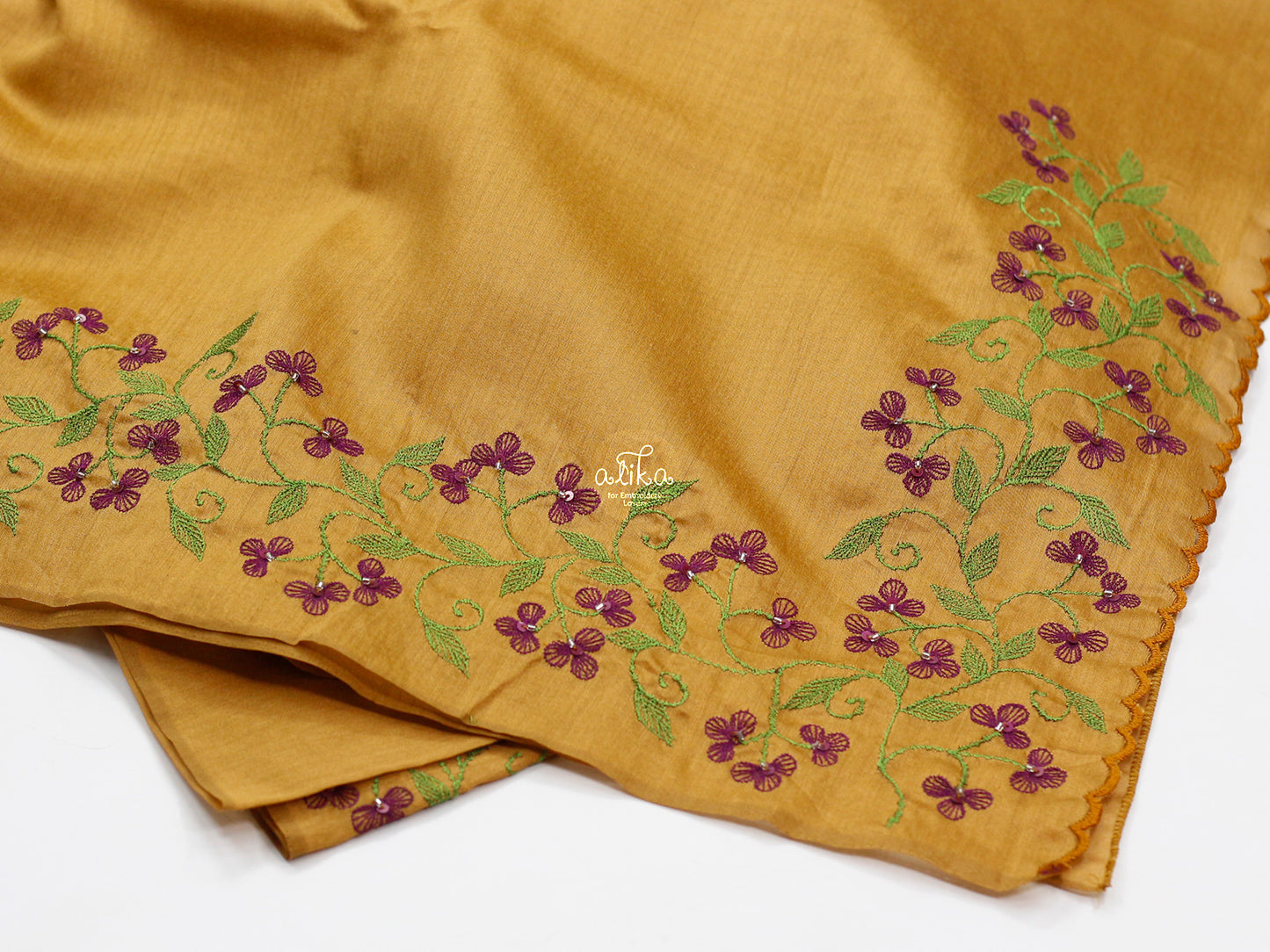 MUSTERED SEMI SILK SAREE WITH MACHINE EMBROIDERY
