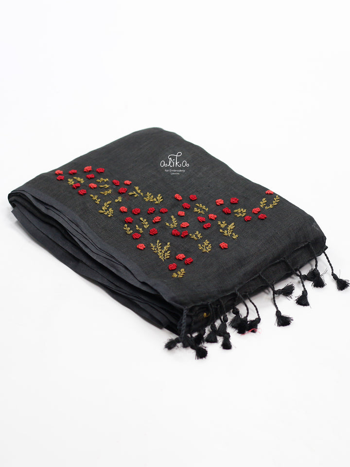 BLACK LINEN Saree WITH BULLION EMBROIDERY