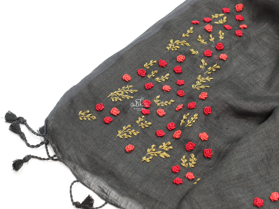 BLACK LINEN Saree WITH BULLION EMBROIDERY